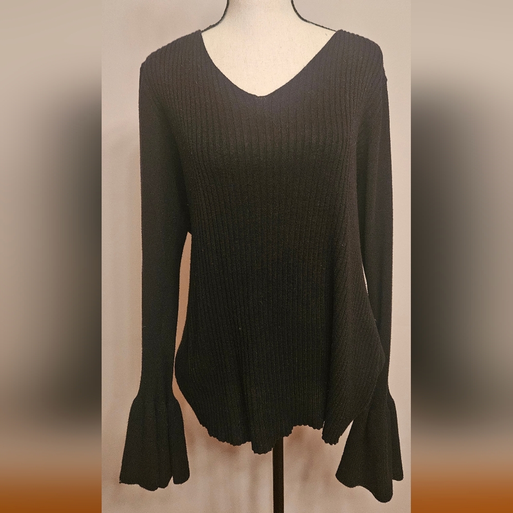 Torrid Black Ribbed Scoop-Neck Sweater with Bell Sleeves